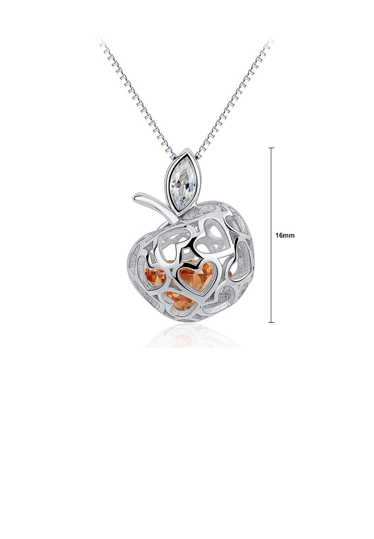 925 Sterling Silver Fashion Simple Hollow Apple Pendant with Cubic Zirconia and Necklace - Luxurious Look