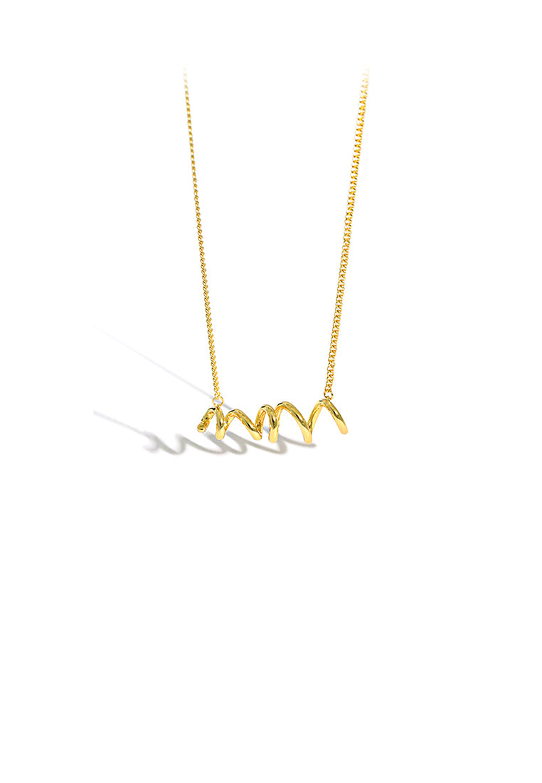 925 Sterling Silver Plated Gold Simple Temperament Geometric Curve Pendant with Necklace