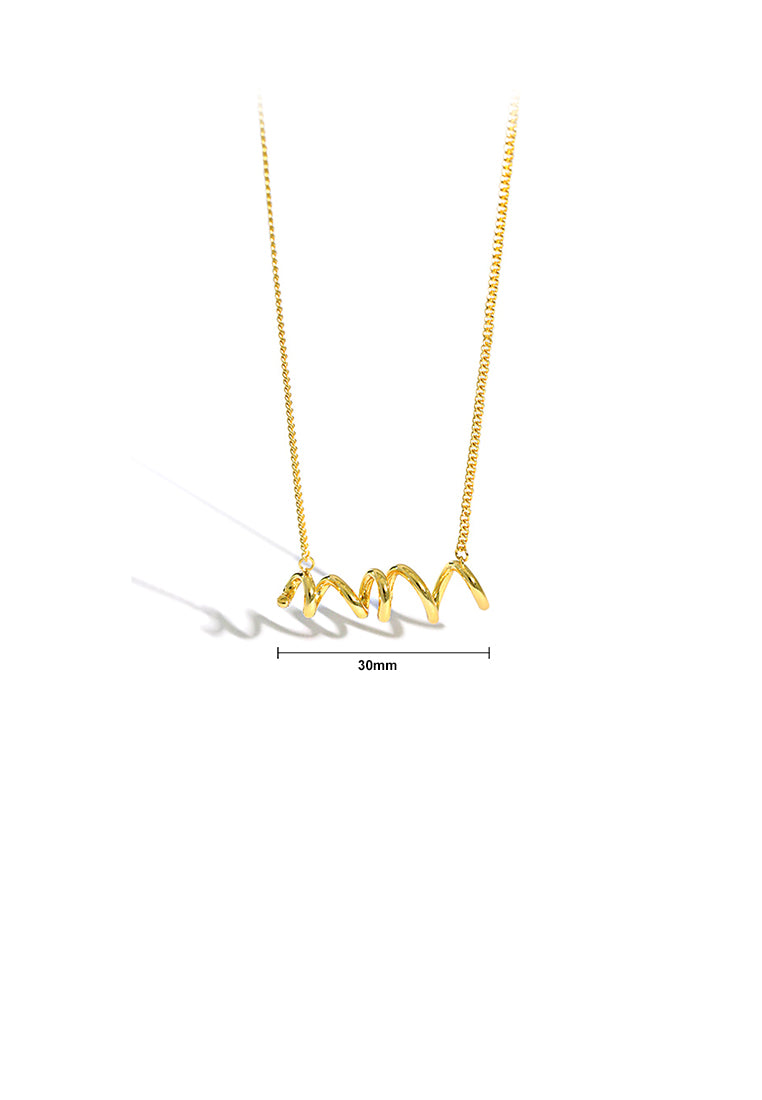 925 Sterling Silver Plated Gold Simple Temperament Geometric Curve Pendant with Necklace
