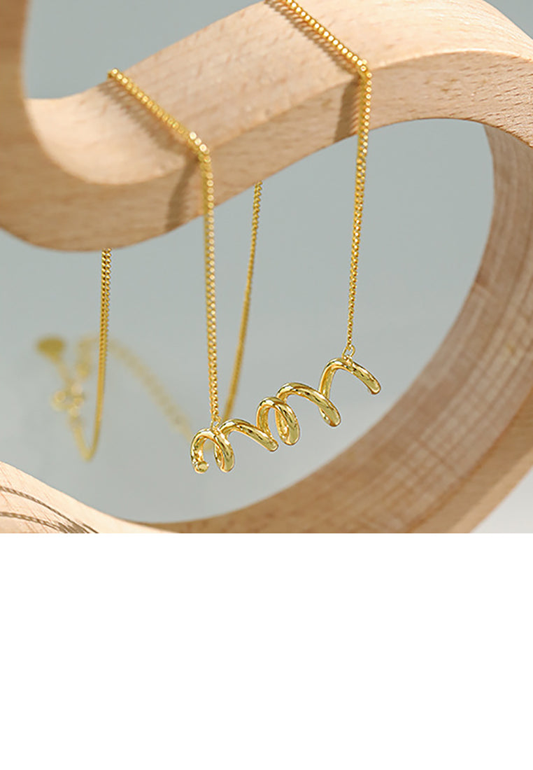 925 Sterling Silver Plated Gold Simple Temperament Geometric Curve Pendant with Necklace