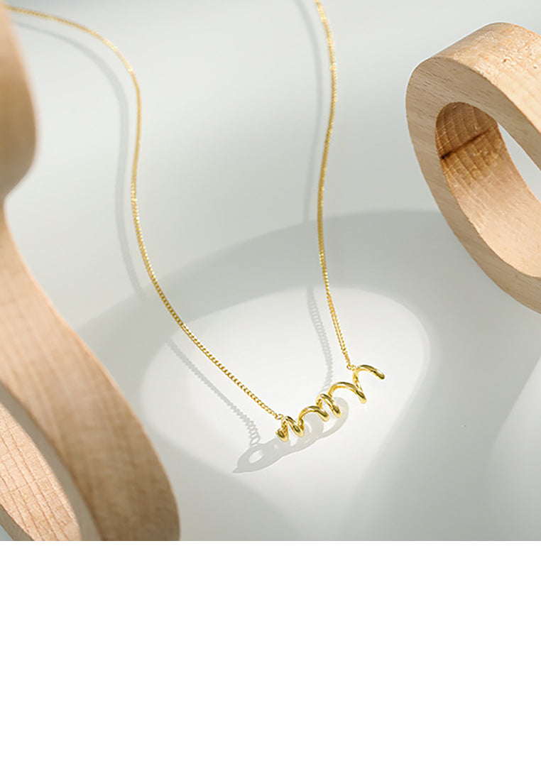 925 Sterling Silver Plated Gold Simple Temperament Geometric Curve Pendant with Necklace