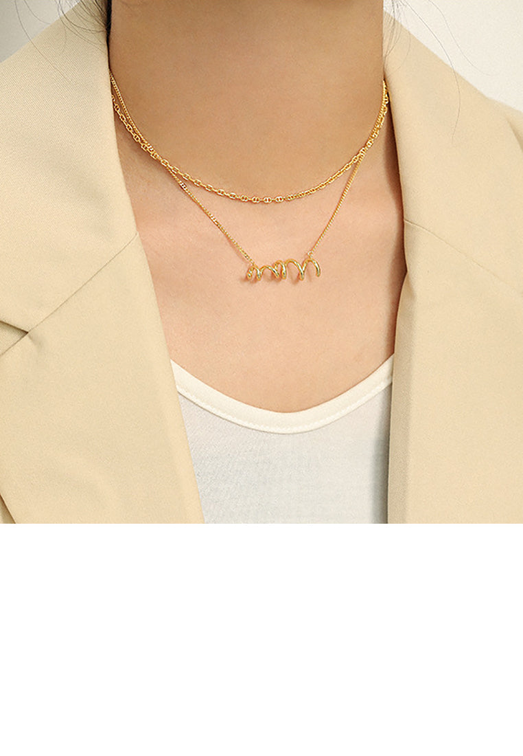 925 Sterling Silver Plated Gold Simple Temperament Geometric Curve Pendant with Necklace