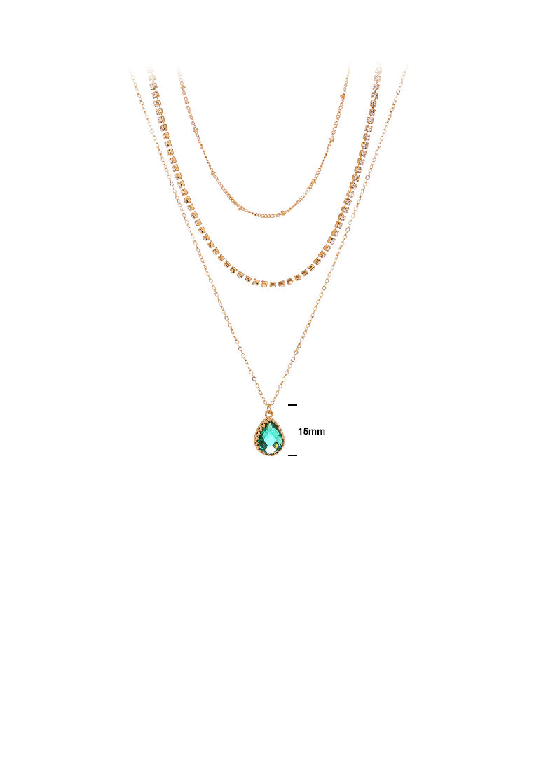 Simple and Elegant Plated Gold Geometric Water Drop Pendant with Cubic Zirconia and Multilayer Necklace - Luxurious Look