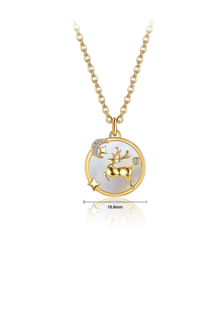 Christmas Golden Elk Pendant with Shells and Necklace