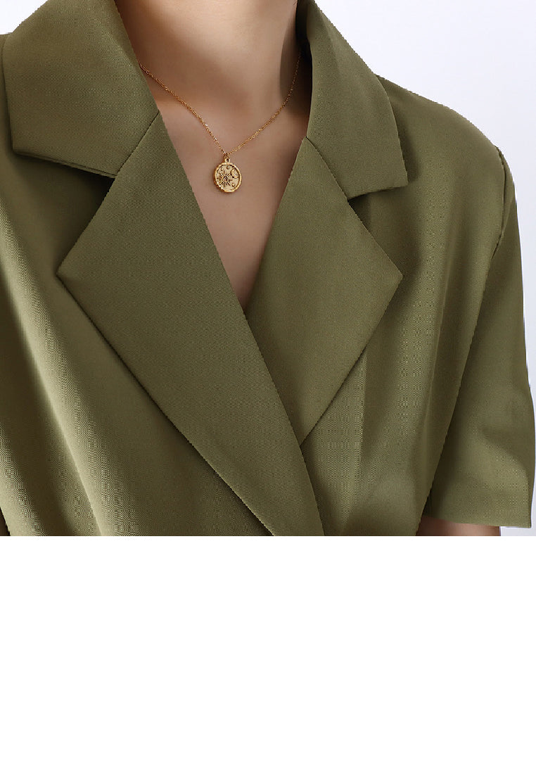 Fashion Temperament Plated Gold 316L Stainless Steel Sun Moon Geometric Round Pendant with Cubic Zirconia and Necklace - Luxurious Look