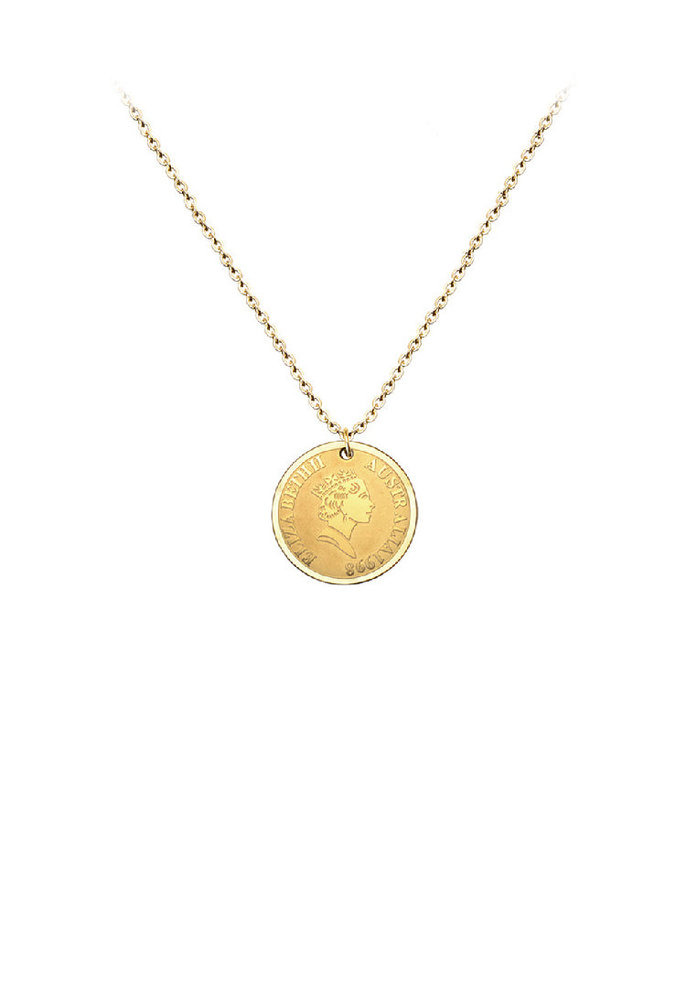 Fashion Simple Plated Gold 316L Stainless Steel Queen Elizabeth Geometric Round Pendant with Necklace