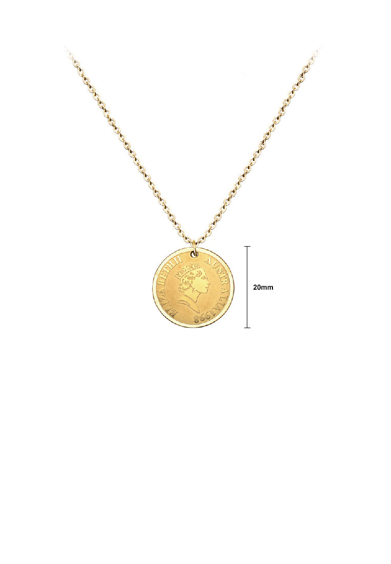 Fashion Simple Plated Gold 316L Stainless Steel Queen Elizabeth Geometric Round Pendant with Necklace