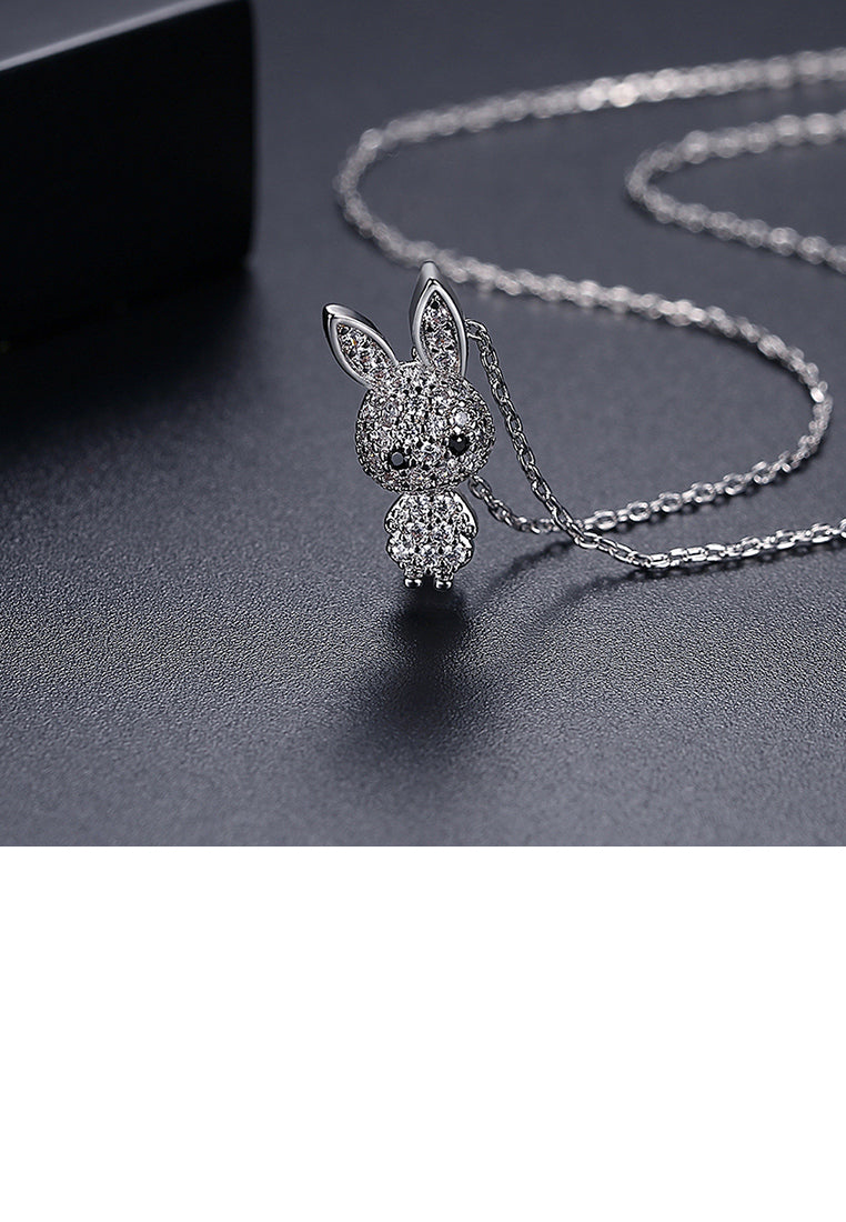 Fashion Cute Rabbit Pendant with Cubic Zirconia and Necklace - Luxurious Look