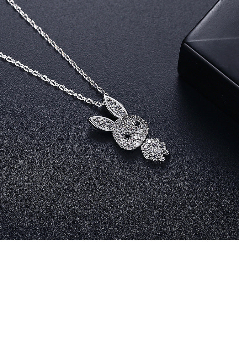Fashion Cute Rabbit Pendant with Cubic Zirconia and Necklace - Luxurious Look