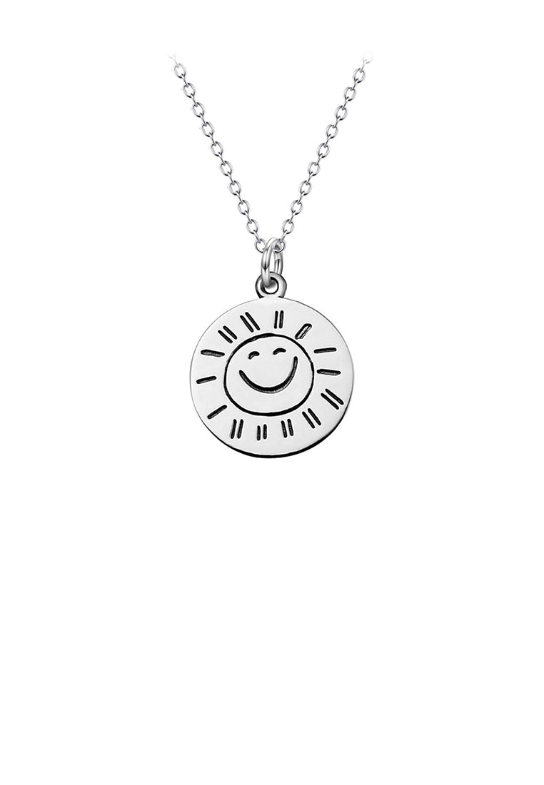 925 Sterling Silver Fashion Simple Smile Geometric Round Pendant with Necklace