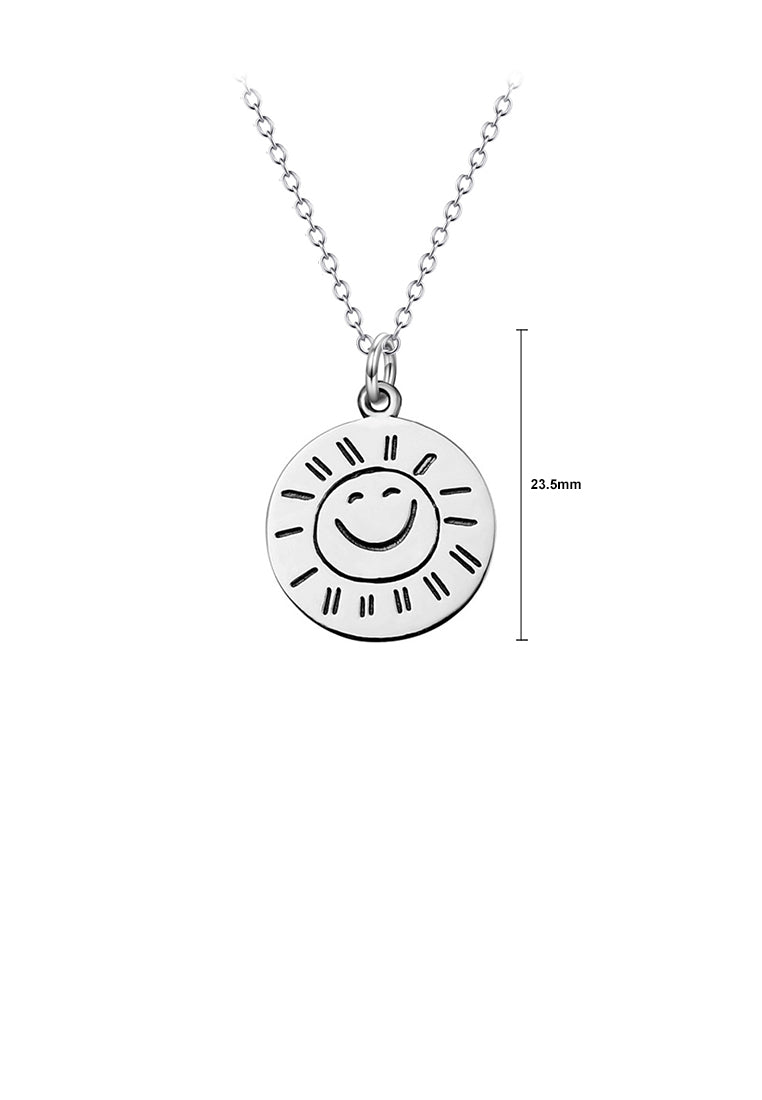 925 Sterling Silver Fashion Simple Smile Geometric Round Pendant with Necklace