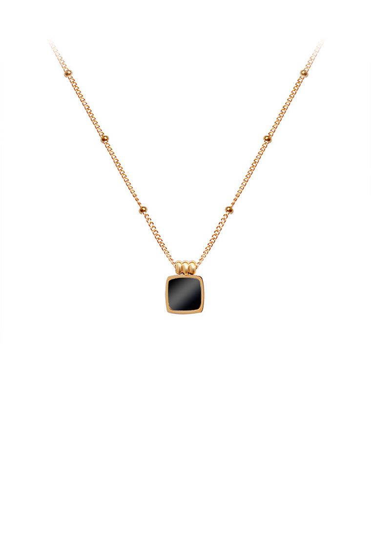 Simple Fashion Plated Rose Gold Geometric Square Black Shell 316L Stainless Steel Pendant with Necklace