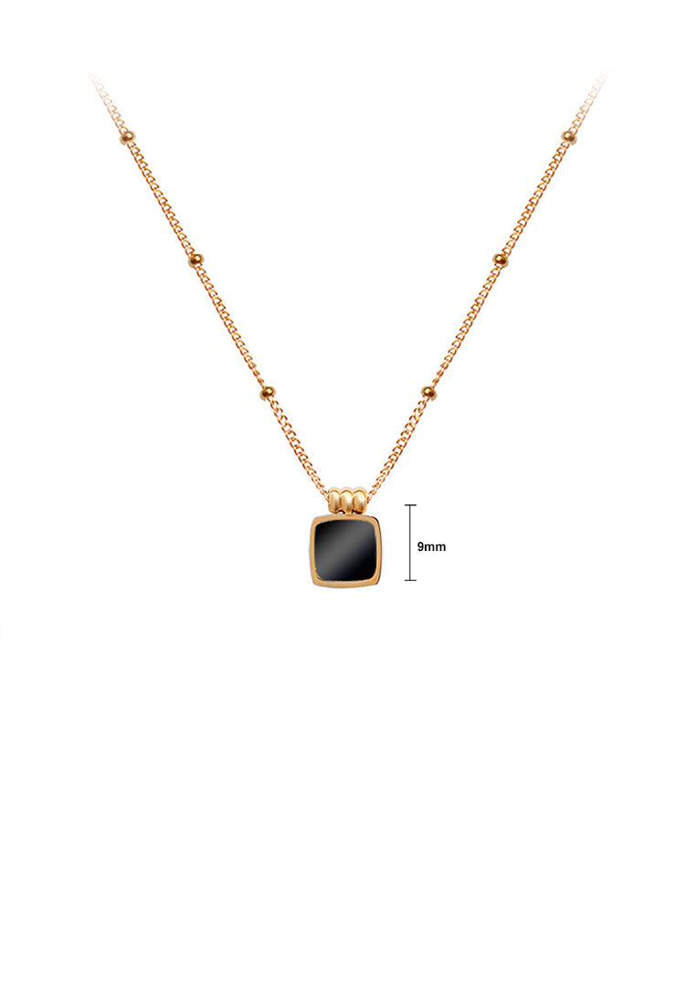 Simple Fashion Plated Rose Gold Geometric Square Black Shell 316L Stainless Steel Pendant with Necklace