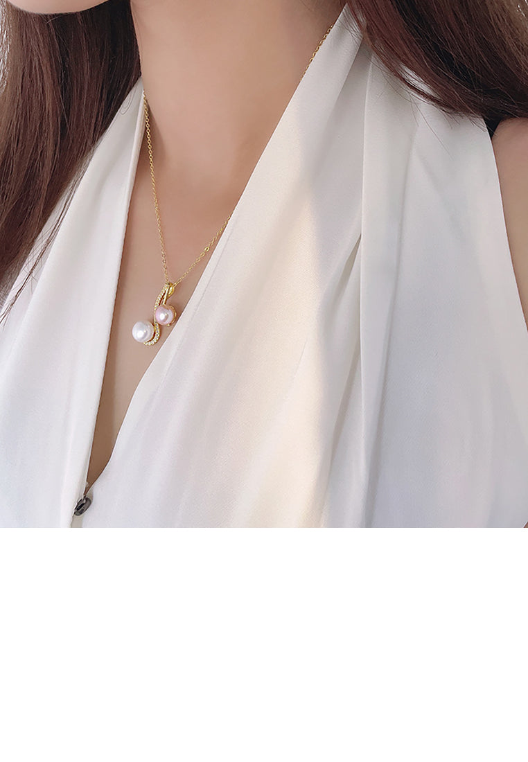 925 Sterling Silver Plated Gold Simple Temperament Geometric S-shaped Freshwater Pearl Pendant with Cubic Zirconia and Necklace - Luxurious Look