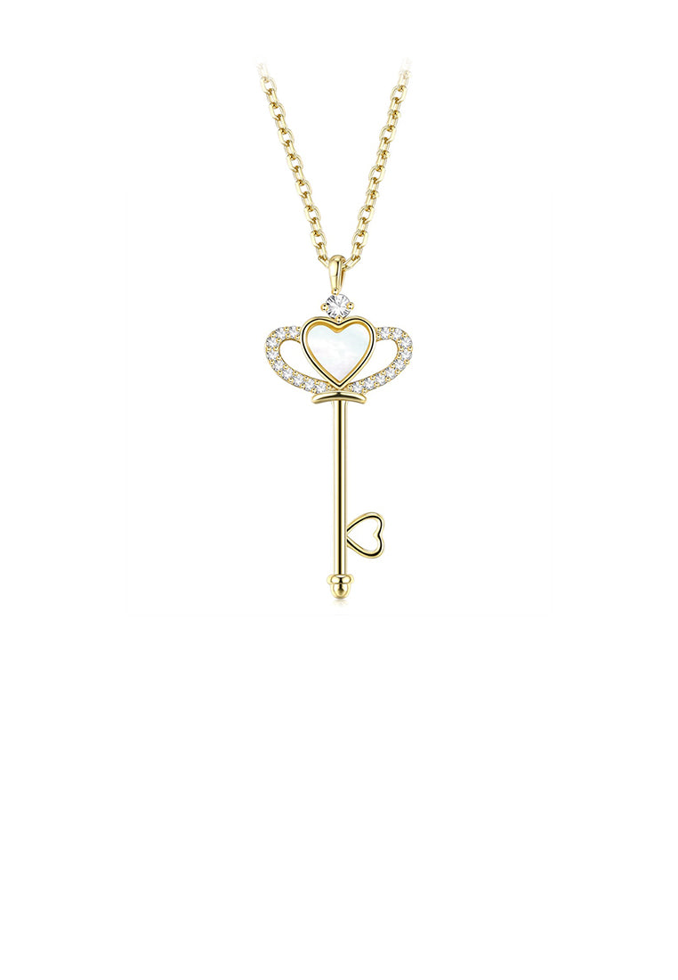 925 Sterling Silver Plated Gold Fashion Temperament Crown Key Pendant with Cubic Zirconia and Necklace - Luxurious Look