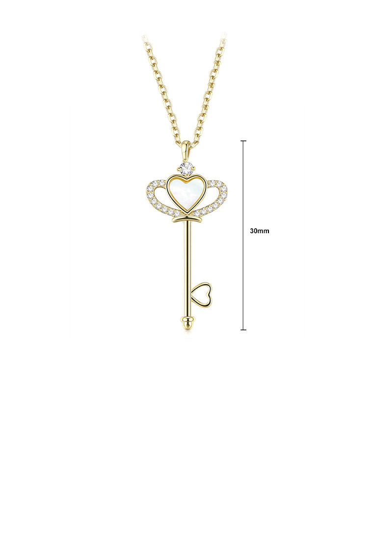 925 Sterling Silver Plated Gold Fashion Temperament Crown Key Pendant with Cubic Zirconia and Necklace - Luxurious Look