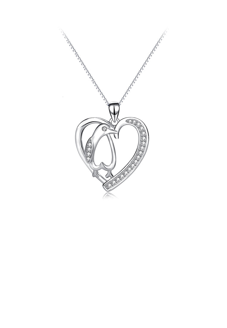 925 Sterling Silver Simple Fashion Penguin Heart Pendant with Cubic Zirconia and Necklace - Luxurious Look