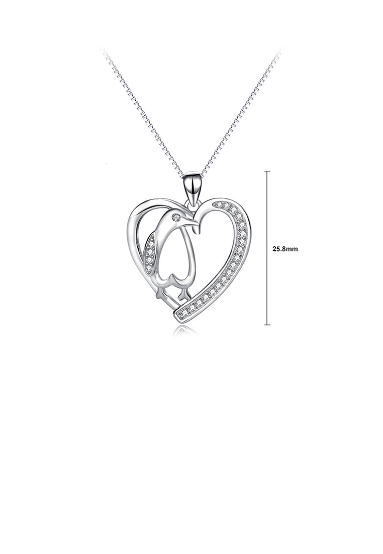 925 Sterling Silver Simple Fashion Penguin Heart Pendant with Cubic Zirconia and Necklace - Luxurious Look