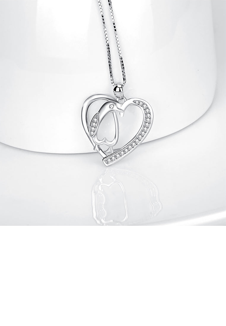 925 Sterling Silver Simple Fashion Penguin Heart Pendant with Cubic Zirconia and Necklace - Luxurious Look