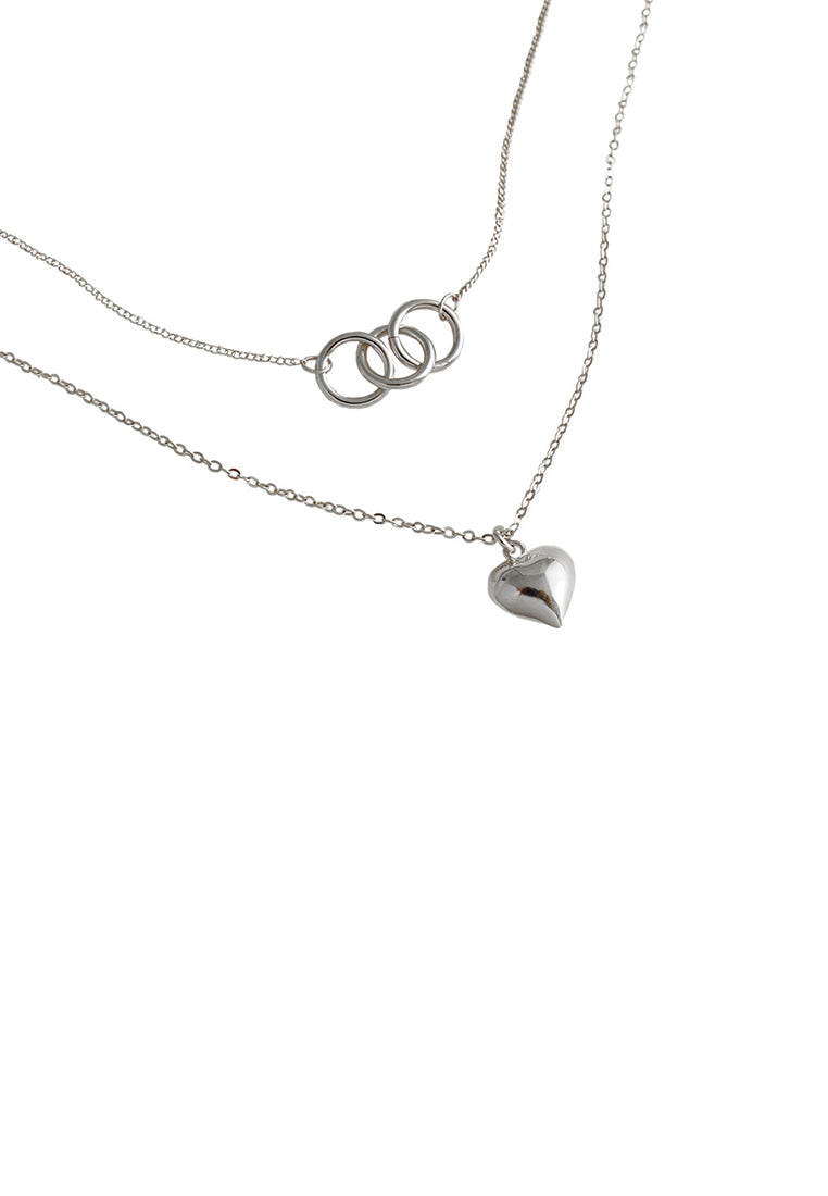 925 Sterling Silver Fashion Simple Heart Pendant with Double Circle Necklace