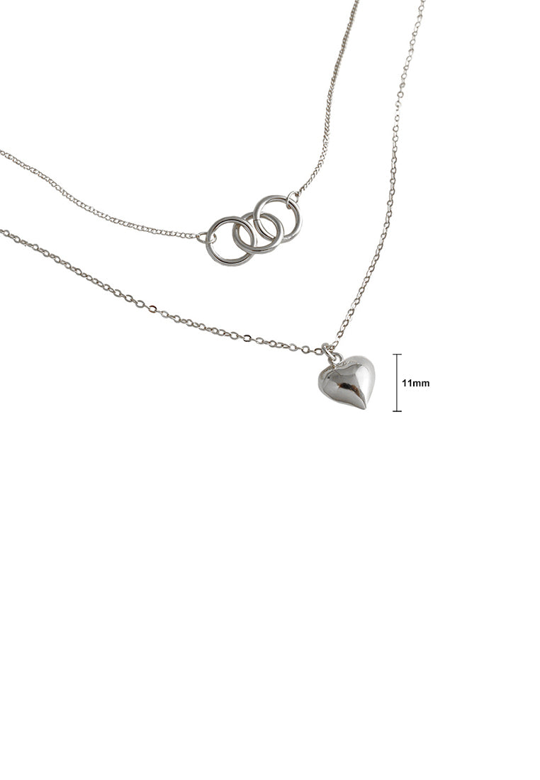 925 Sterling Silver Fashion Simple Heart Pendant with Double Circle Necklace