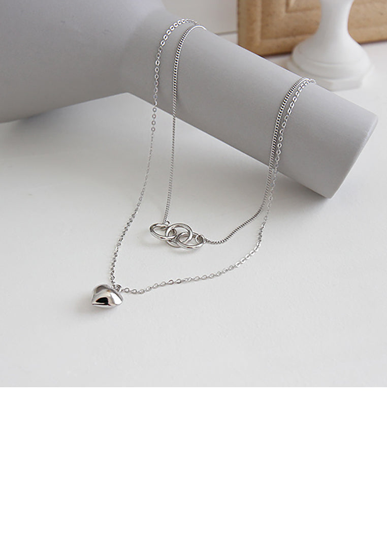 925 Sterling Silver Fashion Simple Heart Pendant with Double Circle Necklace