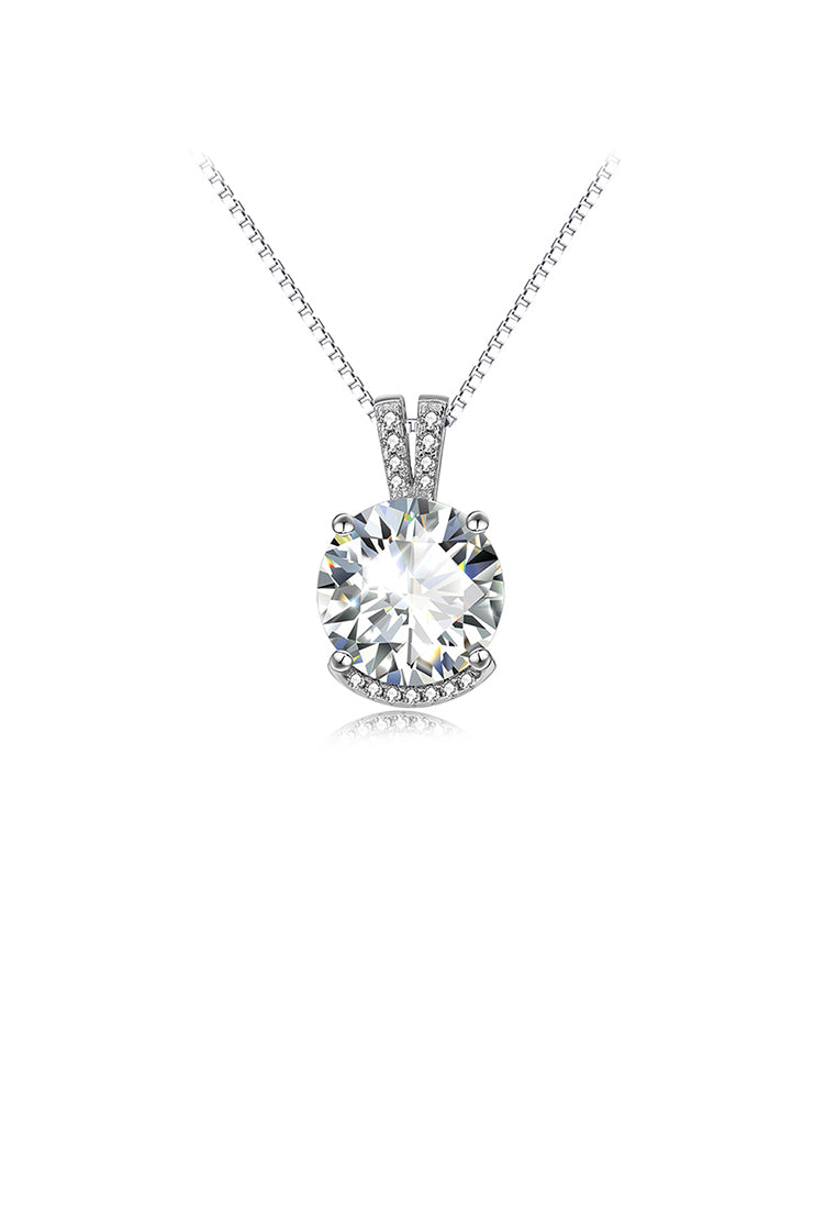 925 Sterling Silver Simple Bright Geometric Round Pendant with Cubic Zirconia and Necklace - Luxurious Look