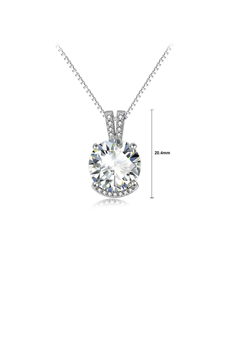 925 Sterling Silver Simple Bright Geometric Round Pendant with Cubic Zirconia and Necklace - Luxurious Look
