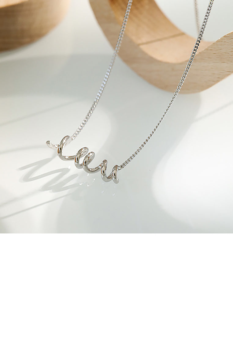 925 Sterling Silver Simple Temperament Geometric Curve Pendant with Necklace