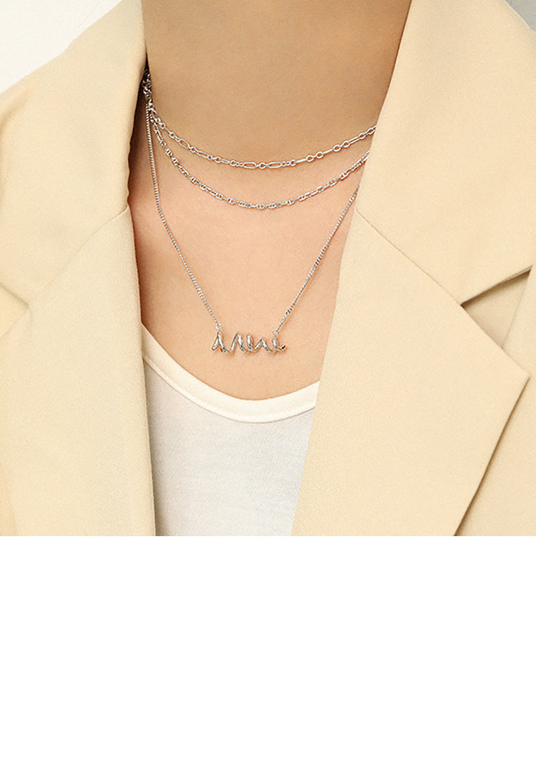 925 Sterling Silver Simple Temperament Geometric Curve Pendant with Necklace