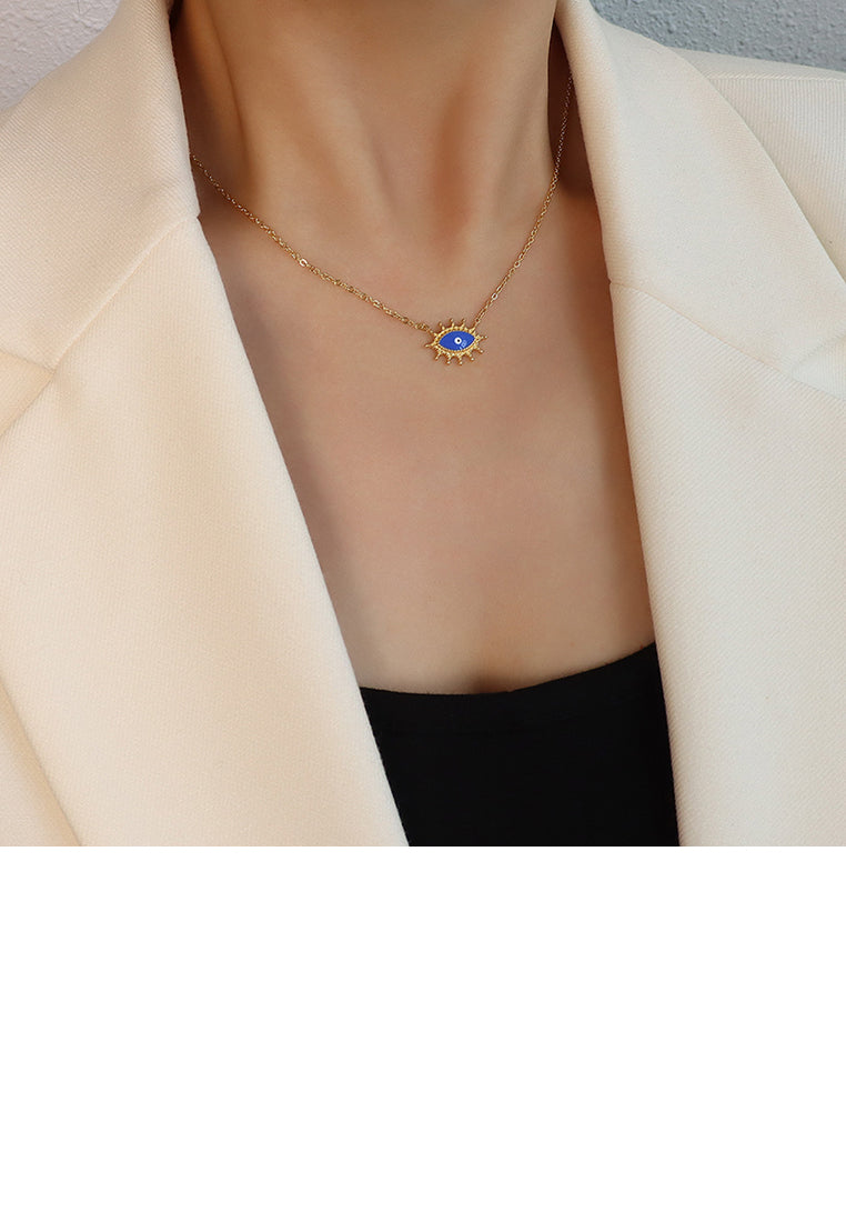 Simple Fashion Plated Gold 316L stainless Steel Devil's Eye Pendant with Necklace
