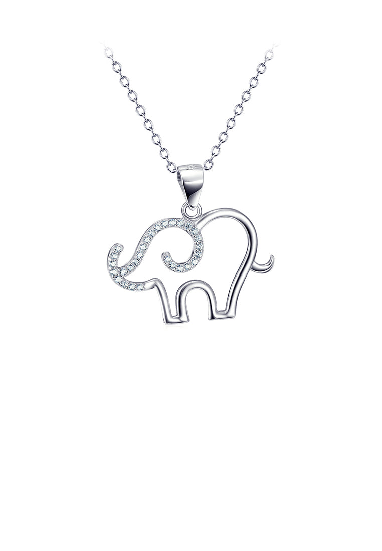 925 Sterling Silver Fashion Simple Elephant Pendant with Cubic Zirconia and Necklace - Luxurious Look