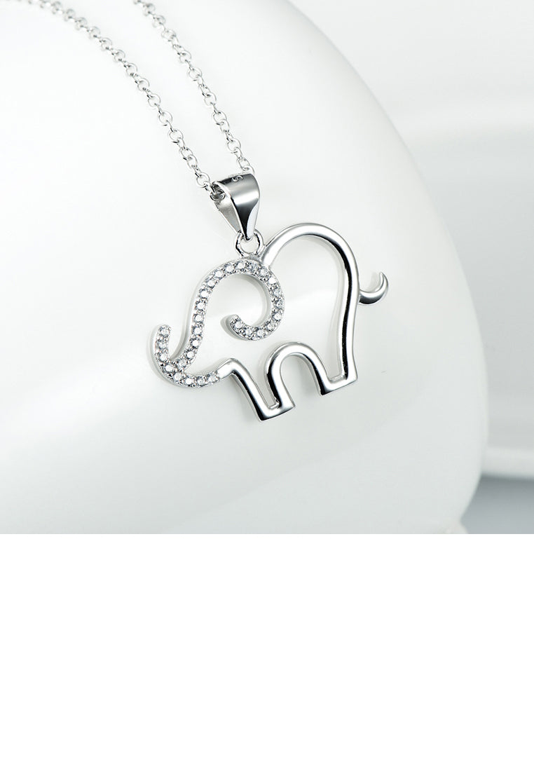 925 Sterling Silver Fashion Simple Elephant Pendant with Cubic Zirconia and Necklace - Luxurious Look