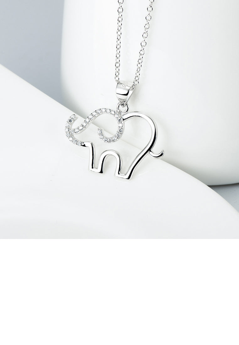 925 Sterling Silver Fashion Simple Elephant Pendant with Cubic Zirconia and Necklace - Luxurious Look