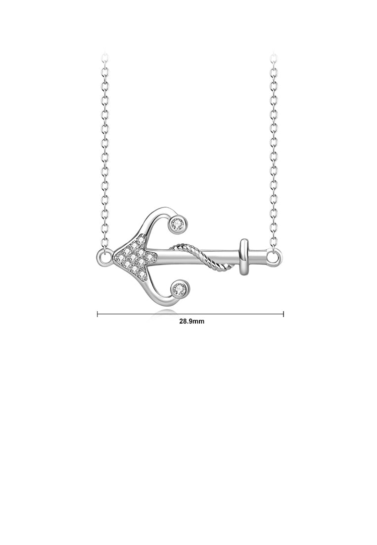 925 Sterling Silver Fashion Creative Anchor Pendant with Cubic Zirconia and Necklace - Luxurious Look