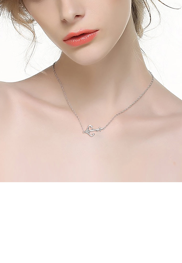 925 Sterling Silver Fashion Creative Anchor Pendant with Cubic Zirconia and Necklace - Luxurious Look