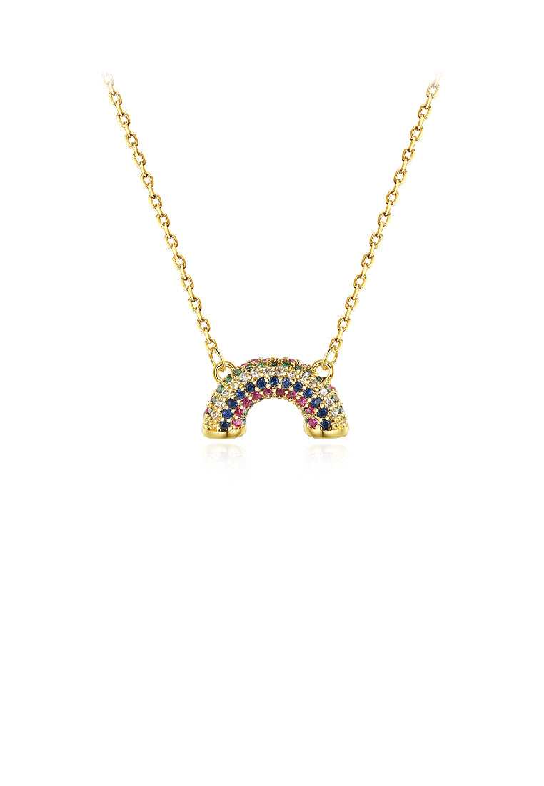 Fashion Simple Plated Gold Rainbow Pendant with Cubic Zirconia and Necklace - Luxurious Look