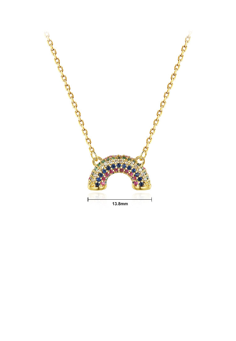 Fashion Simple Plated Gold Rainbow Pendant with Cubic Zirconia and Necklace - Luxurious Look