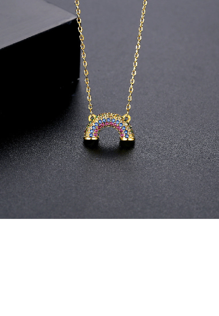 Fashion Simple Plated Gold Rainbow Pendant with Cubic Zirconia and Necklace - Luxurious Look
