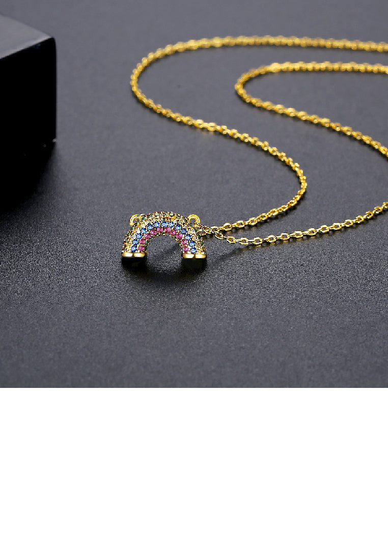 Fashion Simple Plated Gold Rainbow Pendant with Cubic Zirconia and Necklace - Luxurious Look
