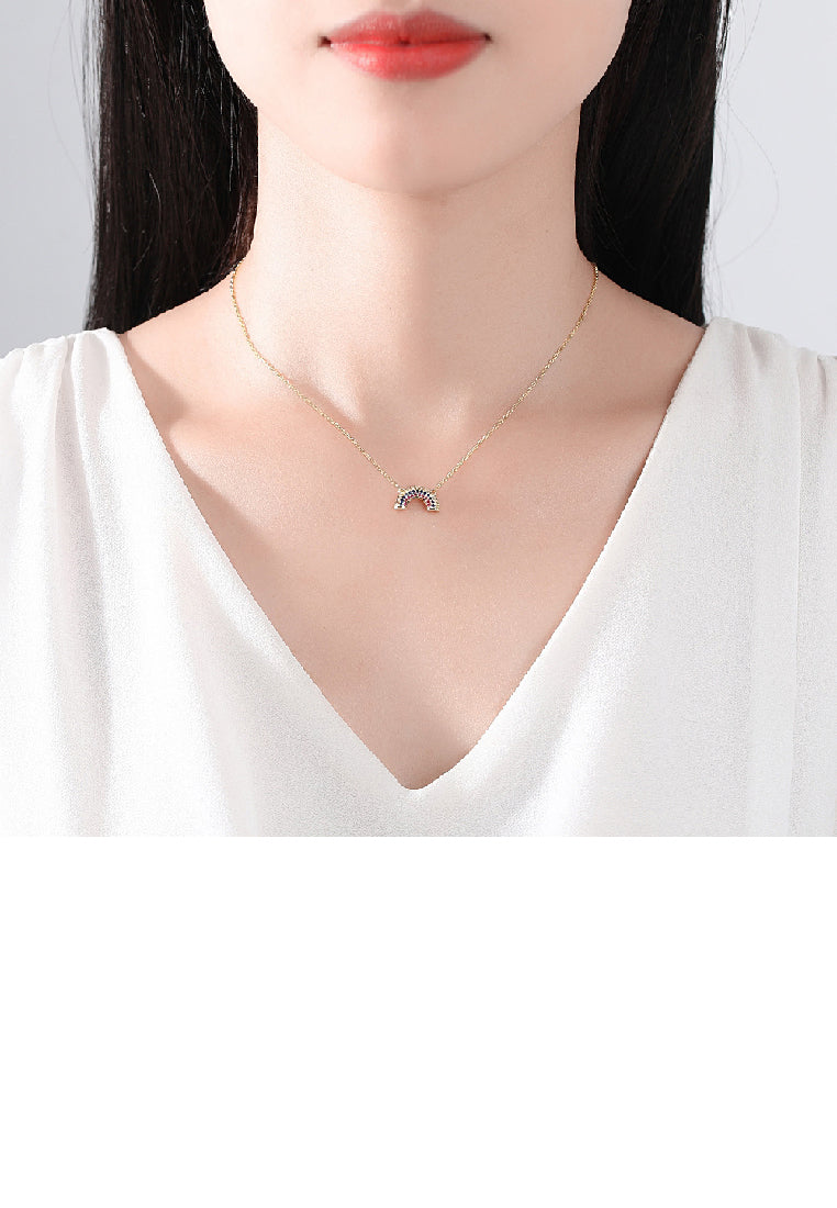 Fashion Simple Plated Gold Rainbow Pendant with Cubic Zirconia and Necklace - Luxurious Look