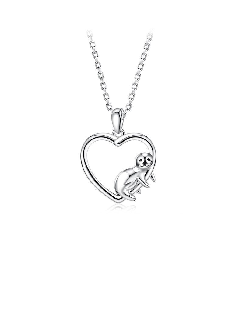 925 Sterling Silver Fashion Simple Sloth Heart Pendant with Necklace