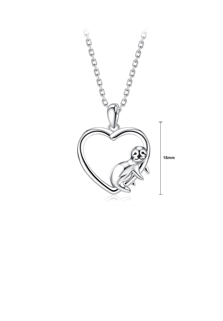 925 Sterling Silver Fashion Simple Sloth Heart Pendant with Necklace