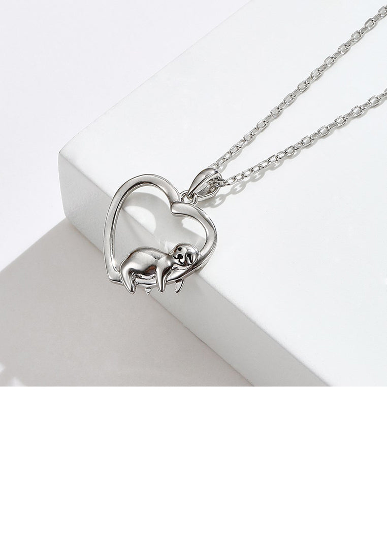 925 Sterling Silver Fashion Simple Sloth Heart Pendant with Necklace