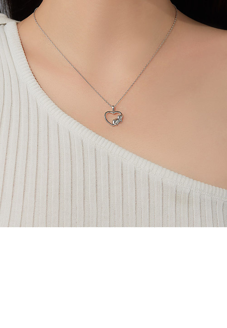 925 Sterling Silver Fashion Simple Sloth Heart Pendant with Necklace