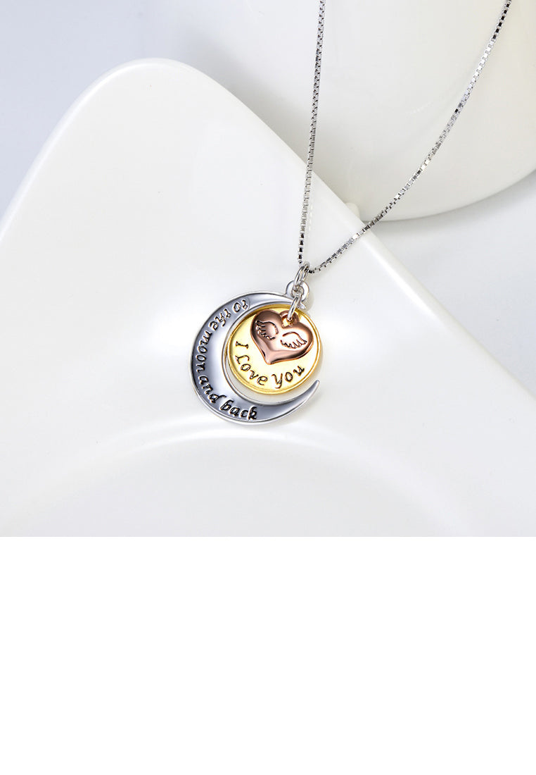 925 Sterling Silver Simple Romantic Three-color Heart-shaped Moon Round Pendant with Necklace