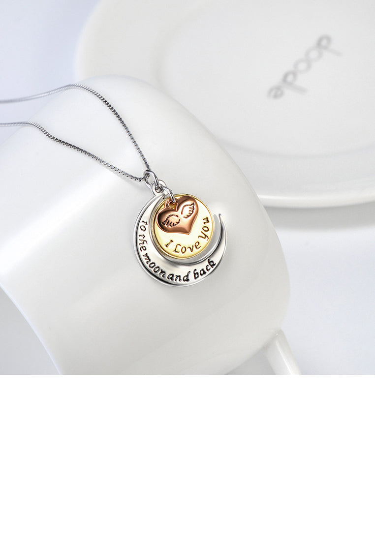 925 Sterling Silver Simple Romantic Three-color Heart-shaped Moon Round Pendant with Necklace