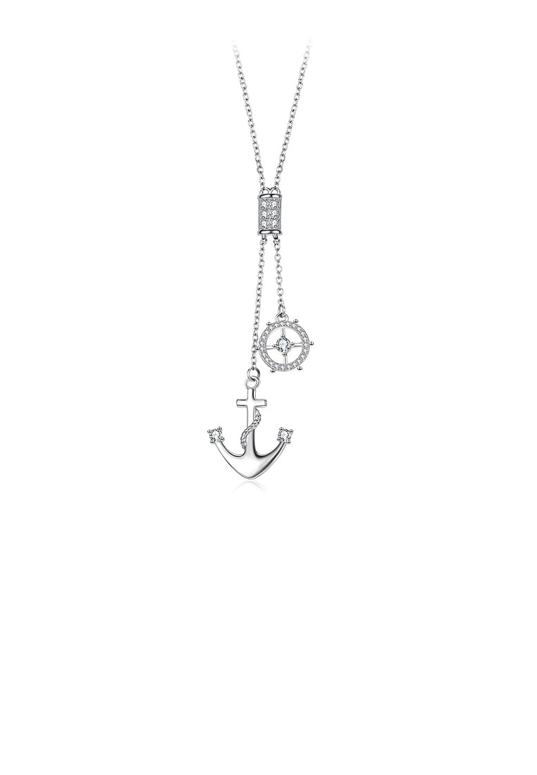925 Sterling Silver Fashion Anchor Tassel Pendant with Cubic Zirconia and Necklace - Luxurious Look