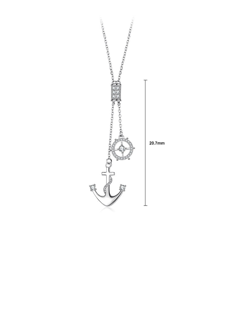 925 Sterling Silver Fashion Anchor Tassel Pendant with Cubic Zirconia and Necklace - Luxurious Look