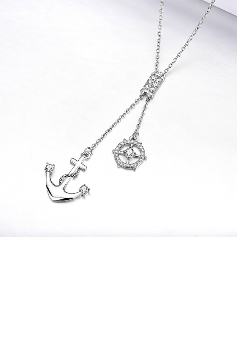 925 Sterling Silver Fashion Anchor Tassel Pendant with Cubic Zirconia and Necklace - Luxurious Look